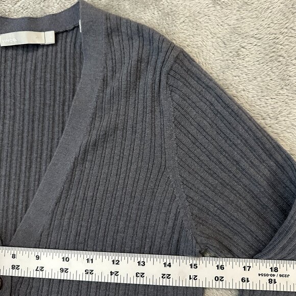 Vince 100% Cashmere Duster Cardigan Midi Dress Women's LARGE Gray Ribbed Knit - Picture 4 of 6